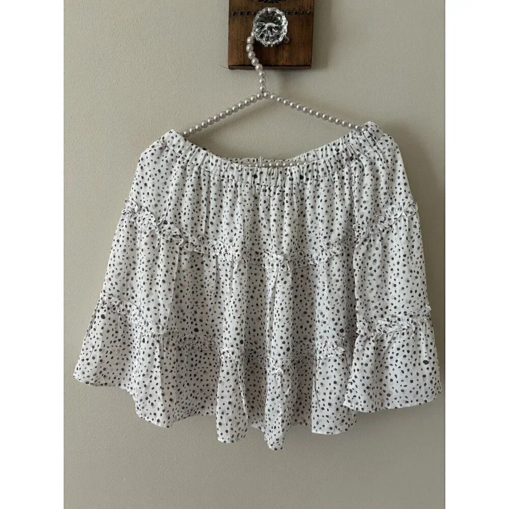 NWT Princess Polly Size 10 Rasmus Mini Skirt White Dotted Tiered Linen Blend